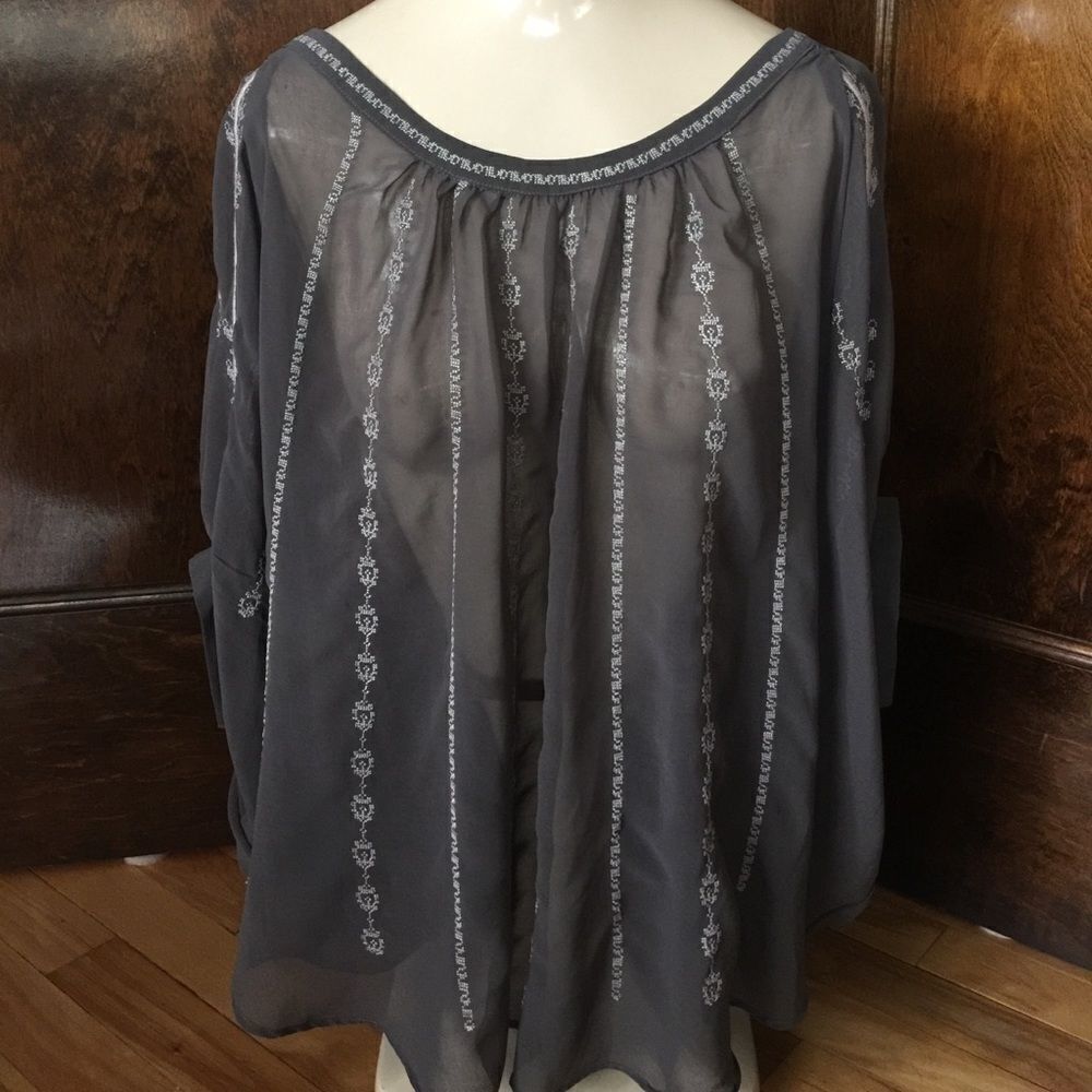 Cecico sheer light brown embroidered top, small